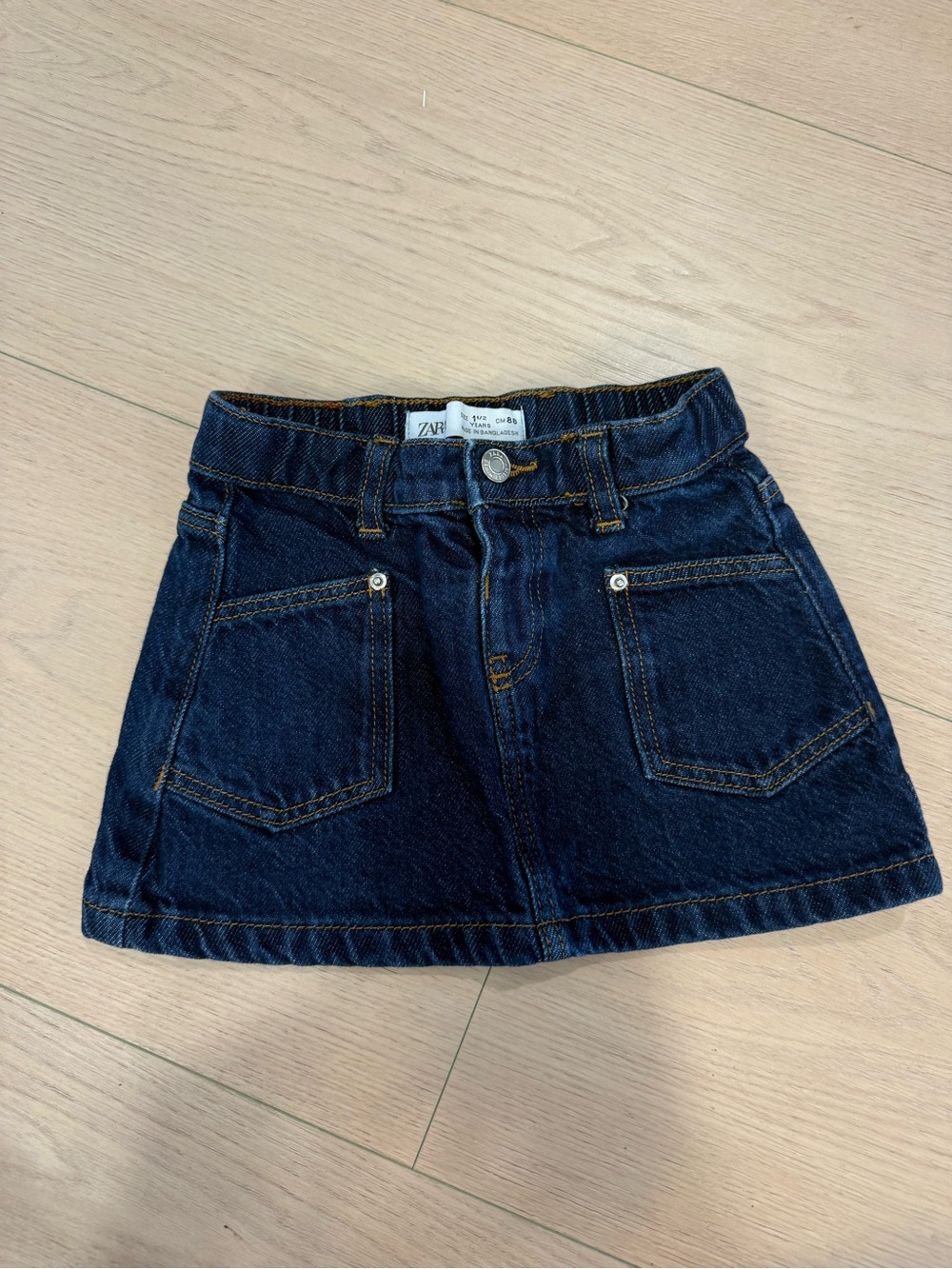 Zara Navy Denim Mini Skirt with Front Pockets | 1 1/2Y